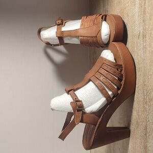 New Free People X Jeffrey Campbell Tan Brown Leather Clogs Us 8